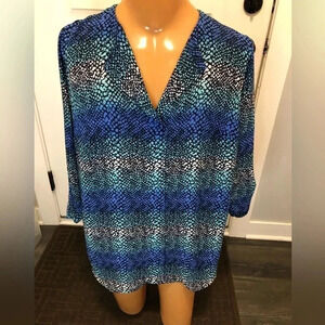 Pure energy Chiffon Tunic Blouse V-Neck 3/4 Roll Tap Sleeve Women Size 1X EUC